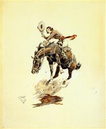 Bucking Horse and Cowgirl - Charles M. Russell