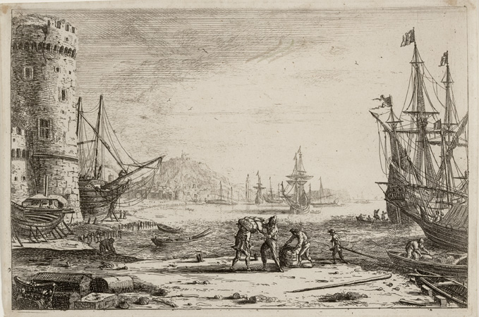 Seaport with a big tower, c.1639 - 克勞德．熱萊
