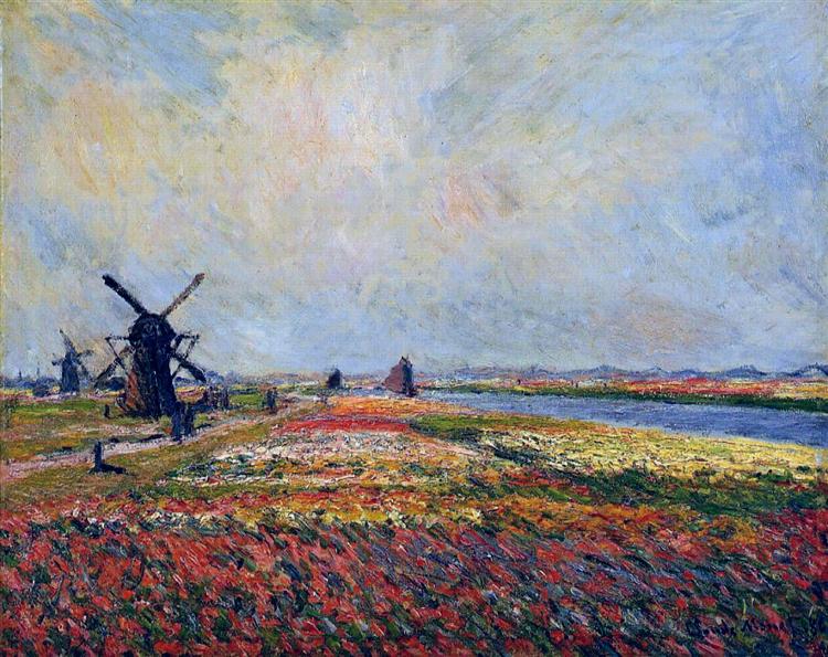 Fields of Flowers and Windmills near Leiden, 1886 - Клод Моне