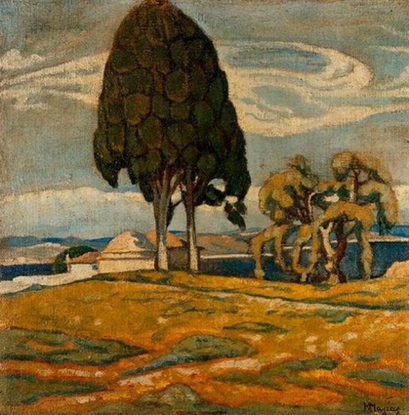 Chapel with tree, 1920 - Костантінос Малеас