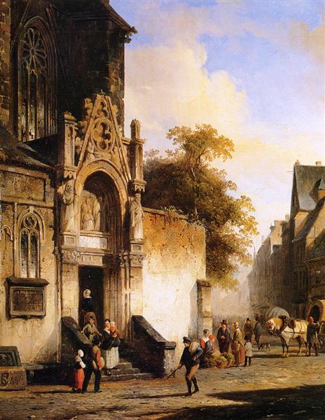 Coming out of church - Cornelis Springer
