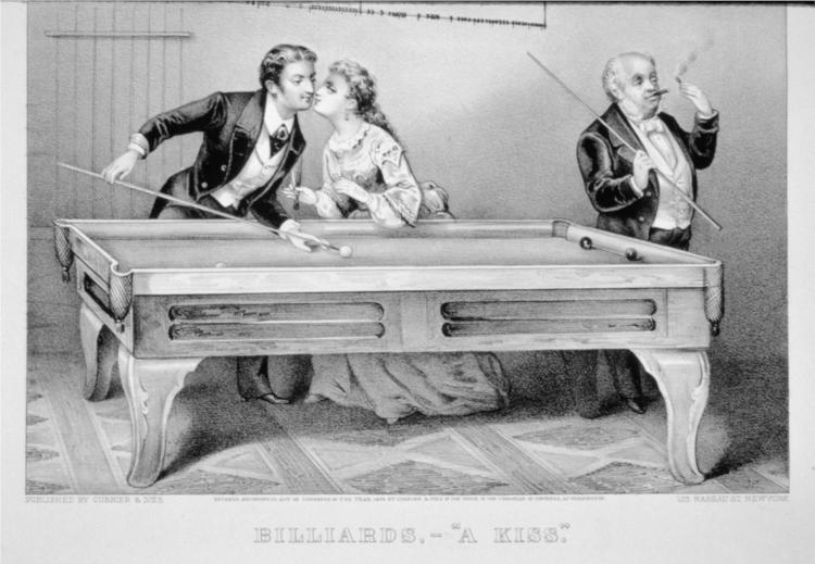 Billiards. A Kiss, 1874 - Currier and Ives