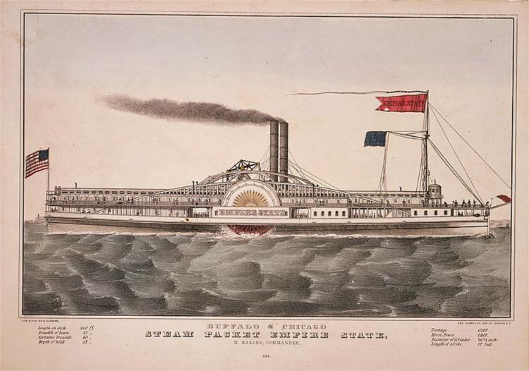Empire State, Great Lakes steamboat, 1856 - Куррье и Айвз
