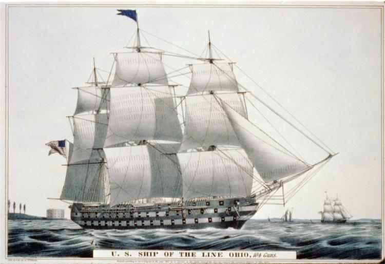 U.S. ship of the line Ohio 104 guns, 1847 - Куррье и Айвз