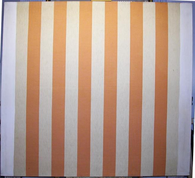 Peinture acrylique blanche sur tissu rayé blanc et orange, 1967 - Daniel Buren