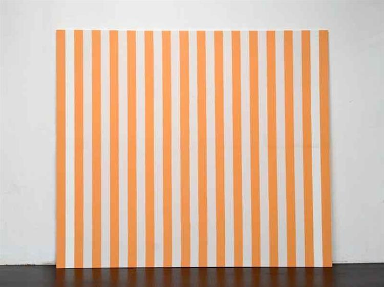 Peinture acrylique blanche sur tissu rayé blanc et orange, 1972 - Daniel Buren