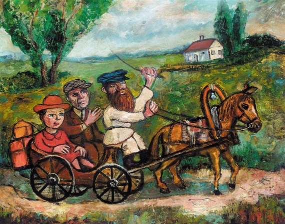 Homeward bound in a horse-drawn carriage - David Bourliouk