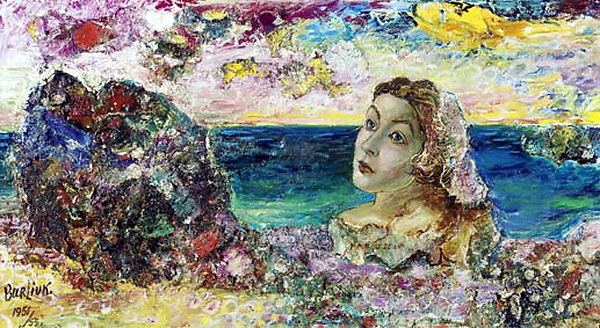 Surrealistic portrait of Marusia by the sea, c.1952 - David Burliuk