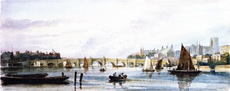 A View of Westminster Bridge, Looking West towards Lambeth Palace and Westminster Abbey, 1811 - David Cox