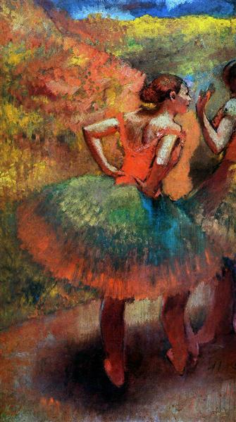Two Dancers in Green Skirts, Landscape Scener, c.1894 - c.1899 - Edgar Degas