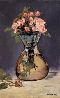 Roses mousseuses dans un vase - Édouard Manet