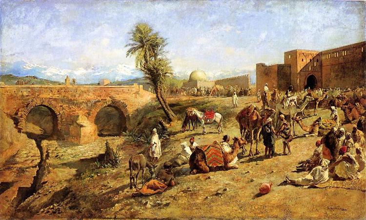 Arrival of a Caravan Outside The City of Morocco, c.1882 - Эдвин Лорд Уикс