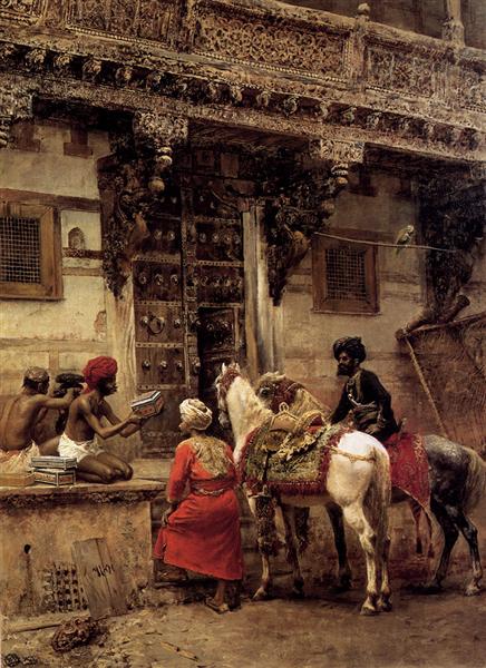 Craftsman Selling Cases By A Teak Wood Building, Ahmedabad, c.1885 - Едвін Лорд Вікс
