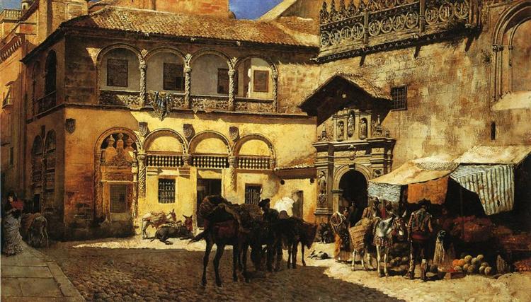 Market Square in Front of the Sacristy and Doorway of the Cathedral, Granada - Edwin Lord Weeks