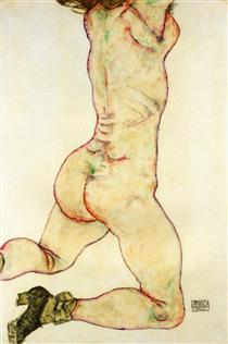 Оголена жінка на колінах, вид ззаду - Егон Шиле