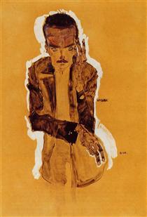 Portrait of Eduard Kosmack with Raised Left Hand - Эгон Шиле