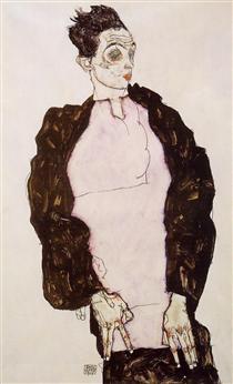 Self Portrait in Lavender and Dark Suit, Standing - Egon Schiele