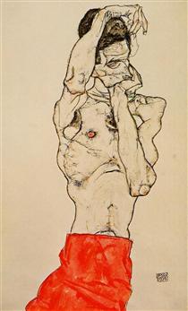 Standing Male Nude with a Red Loincloth - Эгон Шиле
