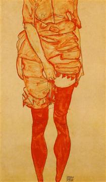 Standing Woman in Red - Egon Schiele