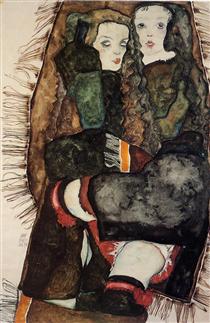 Two Girls on a Fringed Blanket - Egon Schiele