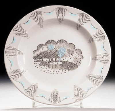 A dinner plate from his 'Travel' service designed for Wedgwood - Eric Ravilious