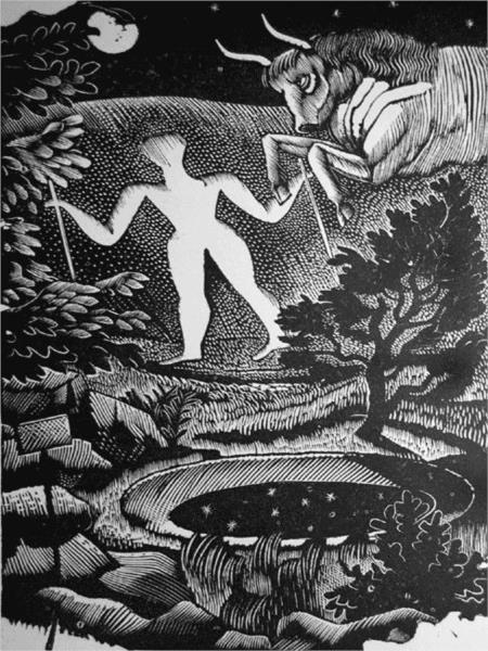 May, woodcut of the Long Man of Wilmington, 1925 - Эрик Равилиус