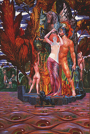 APHRODITE AND PERSEUS ON THE ISLE OF EYES (ARCADIA), 1982 - Ernst Fuchs