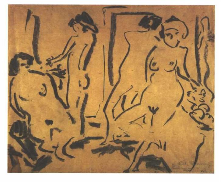 Female Nudes in an Atelier - Ernst Ludwig Kirchner