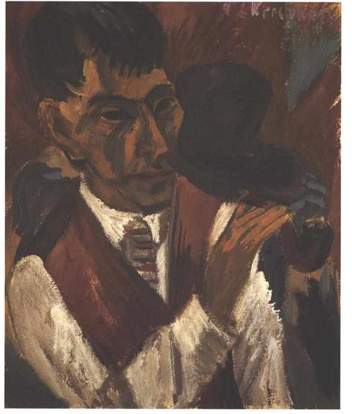 Portrait of Otto Mueller with Pipe, 1917 - Эрнст Людвиг Кирхнер