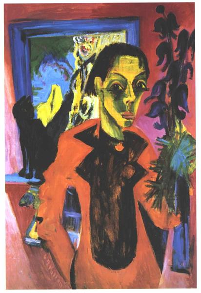 Self Portrait with Cat - Ernst Ludwig Kirchner