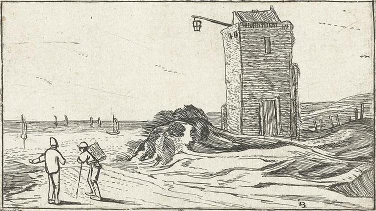 Path along a lighthouse on the beach, c.1614 - Эсайас ван де Вельде