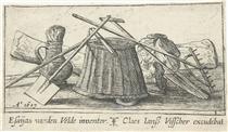 Title page with  tools for cultivating the land - Esaias van de Velde l'Ancien