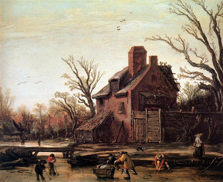 Winter landscape with farmhouse, 1624 - Эсайас ван де Вельде