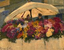 Flower Markets with White Umbrella - Ethel Carrick