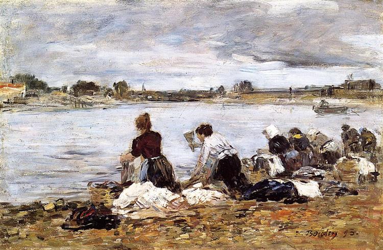 Laundresses on the Banks of the Touques - Эжен Буден