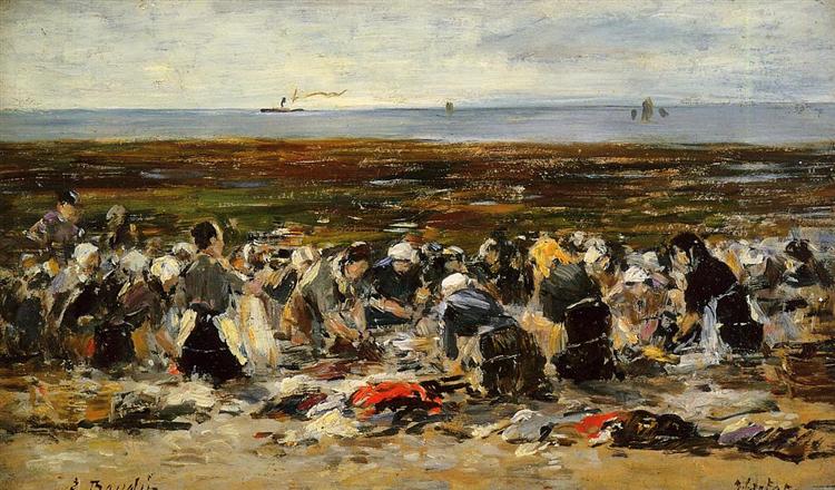 Laundresses on the beach, Low tide, c.1893 - Eugene Boudin