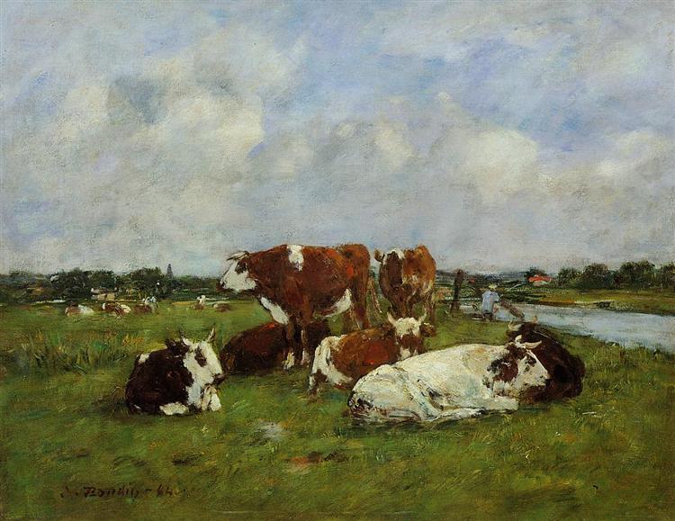 Pasturage on the Banks of the Touques, 1884 - Ежен Буден