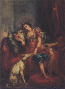 Алжирская женщина с собакой - Эжен Делакруа