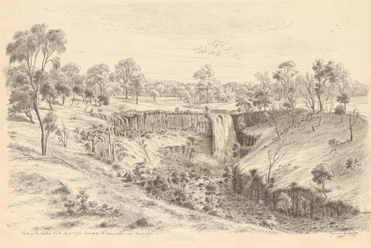 Падіння струмка Лаллал, висота 112 футів, відгалуження Муробула біля Буніньонга, 1858 - Ойген фон Герард
