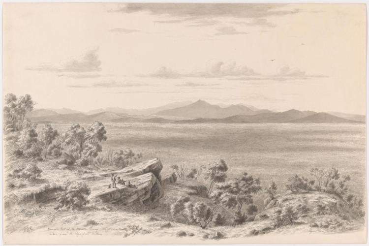 View of a part of the Australian Pyrenees, little Mt Cole and Ararat, taken from the slopes of Mt William, 1858 - Ойген фон Герард