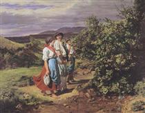The lovers at a crossroads. Return from work - Ferdinand Georg Waldmüller