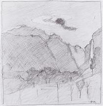Lauterbrunnen Valley and dust stream in the moonlight - Ferdinand Hodler
