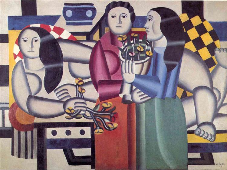 Three women with flowers - Фернан Леже