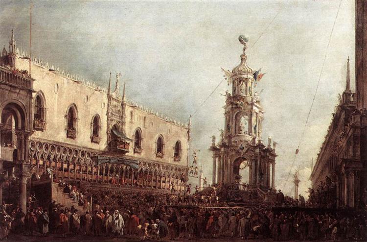 Le doge de Venise assiste aux fêtes du Jeudi Gras sur la Piazzetta, 1766 - 1770 - Francesco Guardi