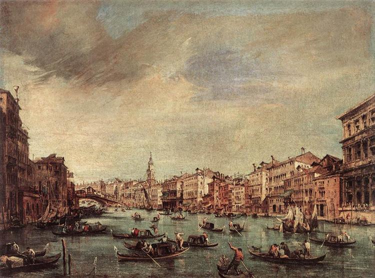 The Grand Canal, Looking toward the Rialto Bridge, 1765 - Франческо Гварди