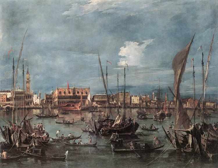 The Molo and the Riva degli Schiavoni from the Bacino di San Marco, 1760 - Франческо Гварди