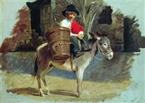 A boy on a donkey - Fyodor Bronnikov