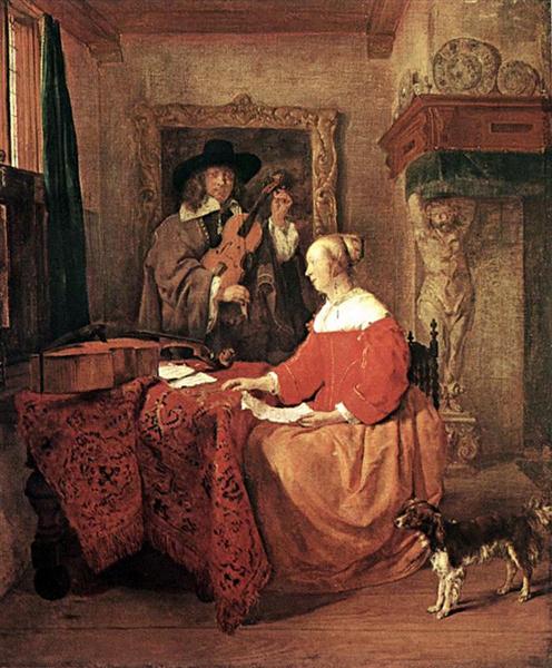A Woman Seated at a Table and a Man Tuning a Violin, c.1658 - Gabriël Metsu