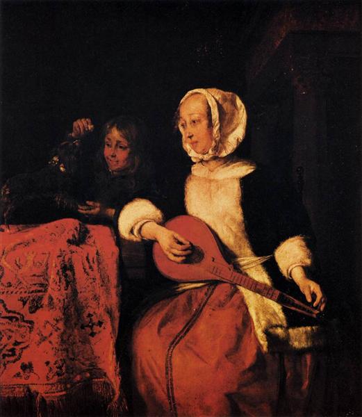Woman Playing a Mandolin, c.1660 - c.1665 - Габриель Метсю