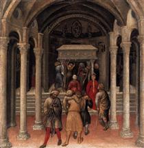 Quaratesi Altarpiece, Pilgrims at the Tomb of St.Nicholas of Bari - Джентиле да Фабриано